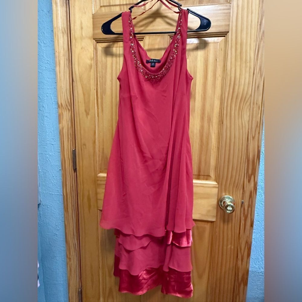 S.L. Fashions size 14 coral colored evening gown
